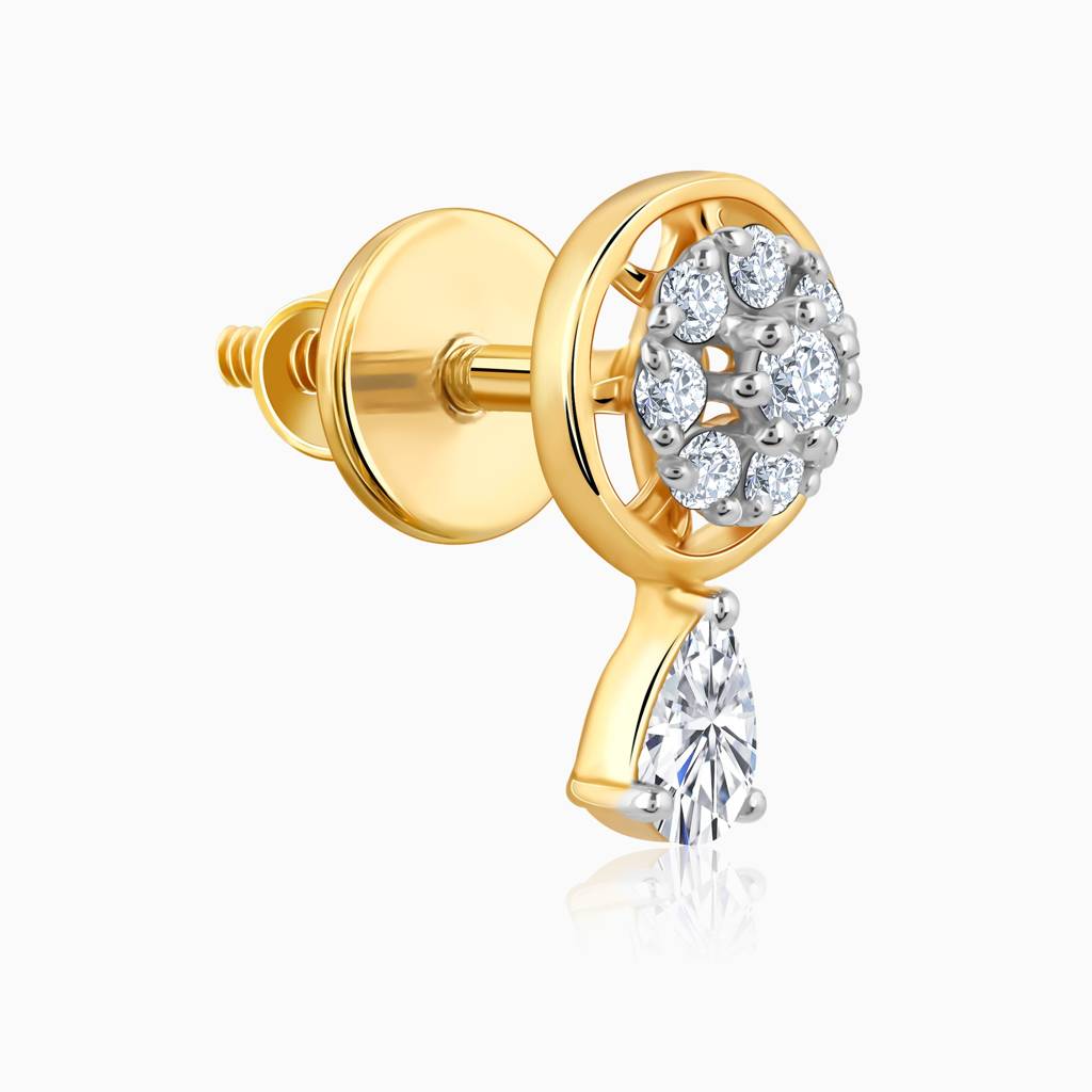 14K Gold Floral Dangling Diamond Earrings : GDLBBER044