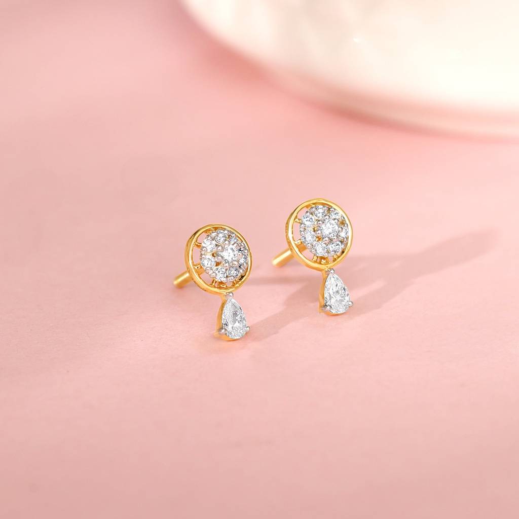 14K Gold Floral Dangling Diamond Earrings : GDLBBER044