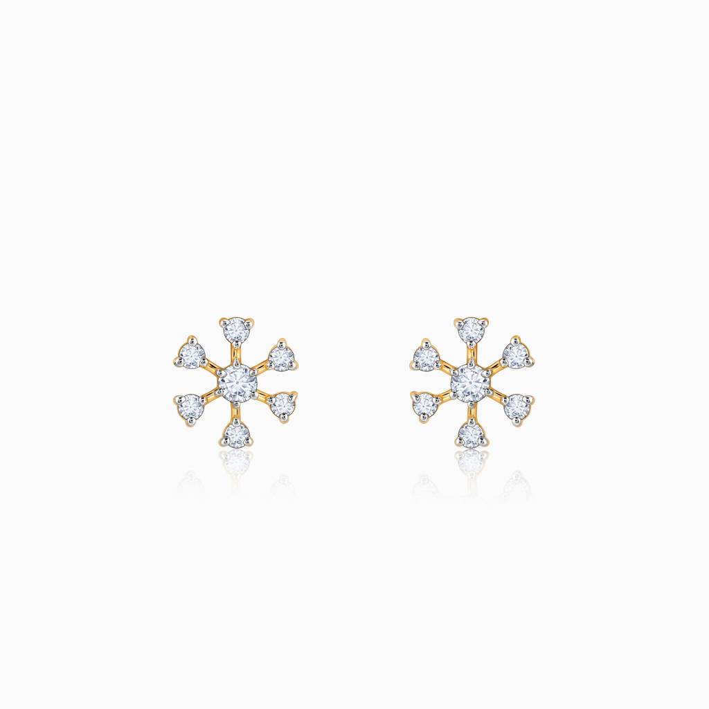 14K Gold Starburst Sparkle Diamond Earrings : GDLBBER045