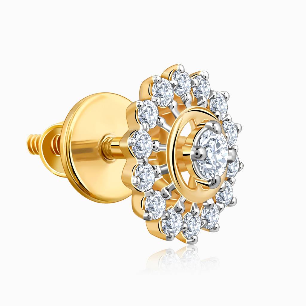14K Gold Flower Power Diamond Stud Earrings : GDLBBER057
