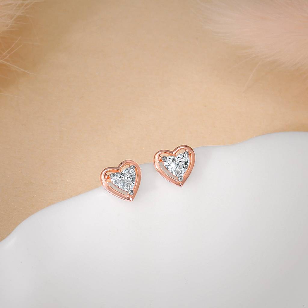 14K Rose Gold Heart Throb Diamond Earrings : GDLBBER058