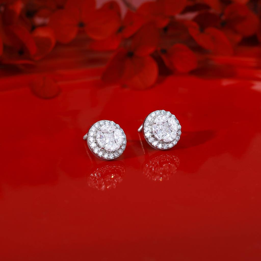 14K White Gold Circle Of Life Diamond Earrings : GDLBBER060