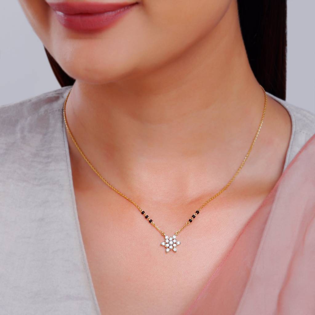 18K Gold Shubh Aura Diamond Mangalsutra : GDLBBNE031