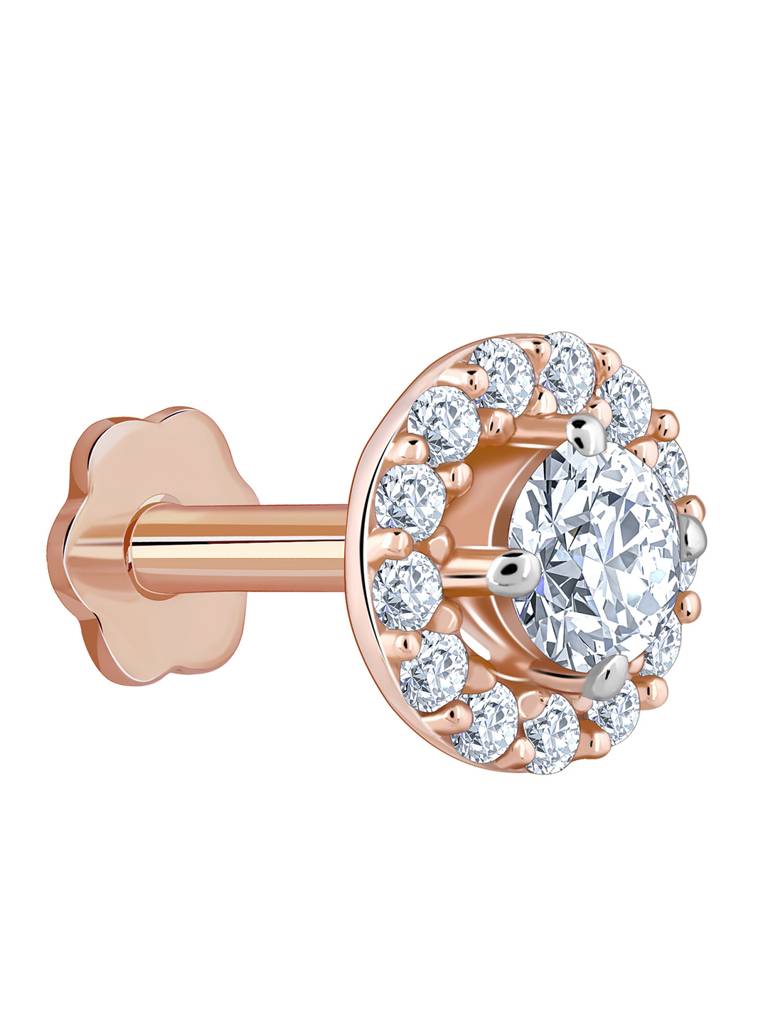 18K Rose Gold Classy Diamond Nose Pin : GDLBBNP01