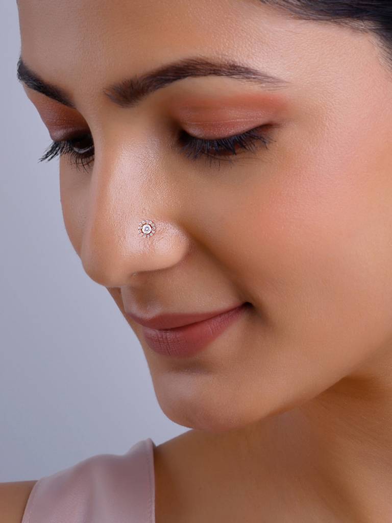 18K Rose Gold Classy Diamond Nose Pin : GDLBBNP01