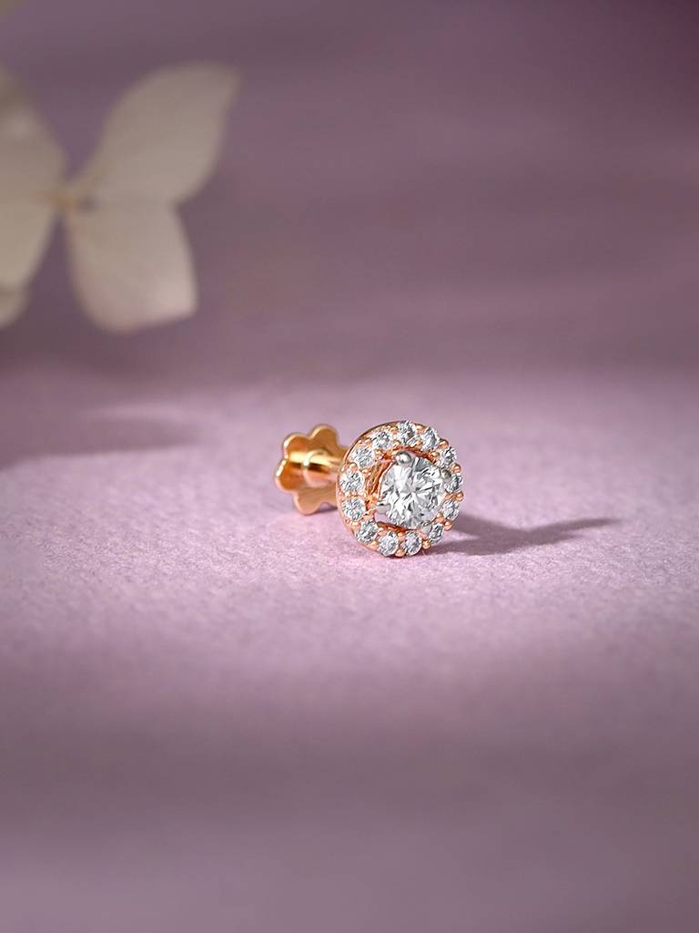18K Rose Gold Classy Diamond Nose Pin : GDLBBNP01
