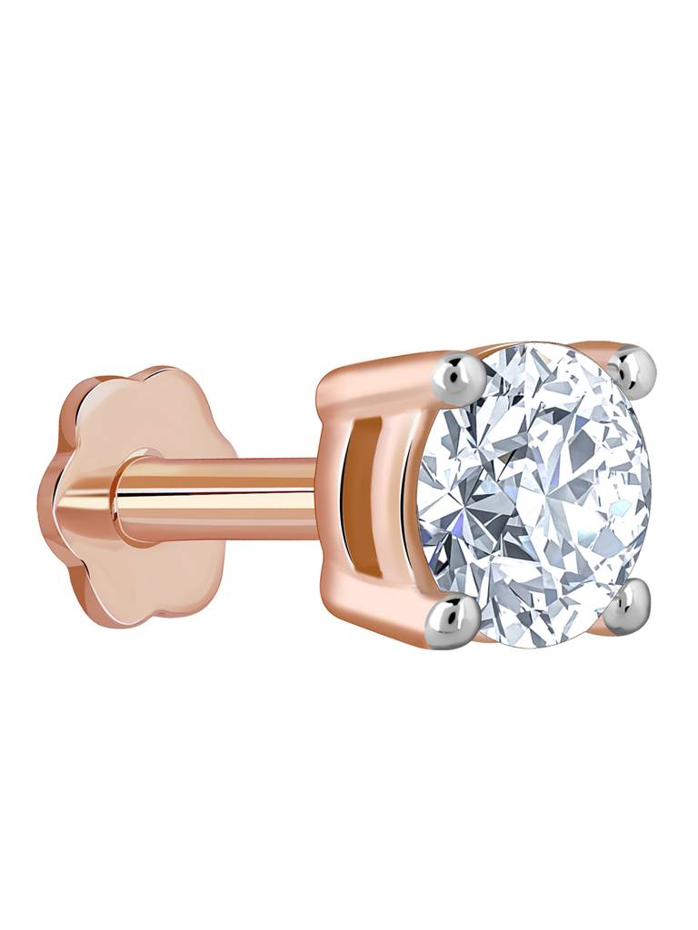 18K Rose Gold Minimal Diamond Nose Pin : GDLBBNP02