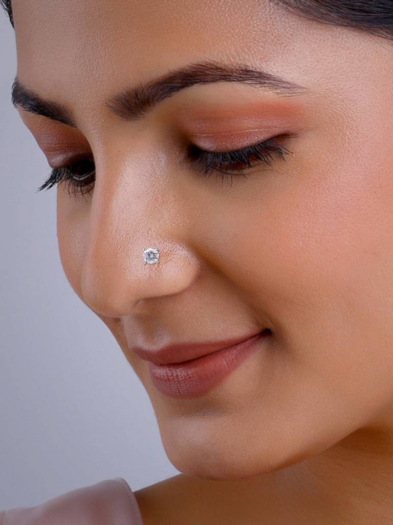 18K Rose Gold Minimal Diamond Nose Pin : GDLBBNP02
