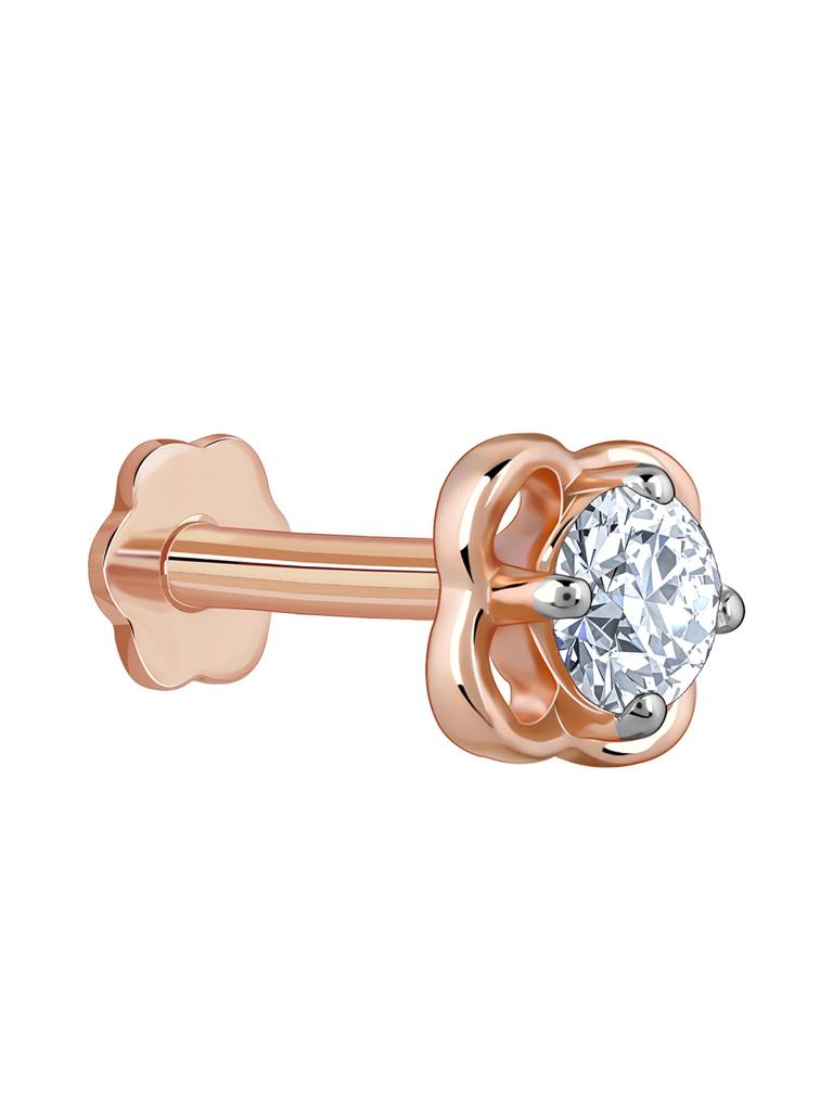 18K Rose Gold Floral Diamond Nose Pin : GDLBBNP03