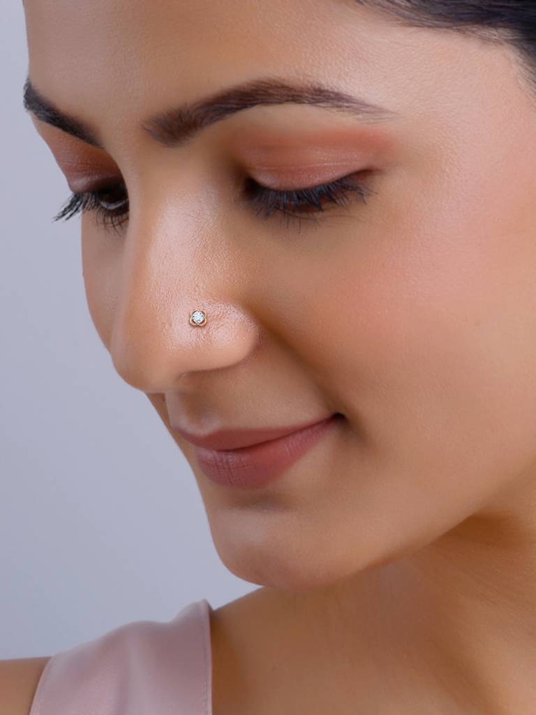 18K Rose Gold Floral Diamond Nose Pin : GDLBBNP03