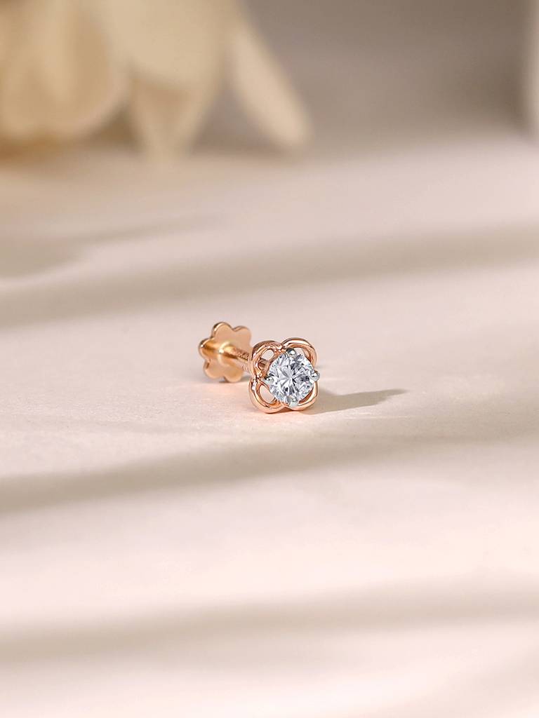 18K Rose Gold Floral Diamond Nose Pin : GDLBBNP03