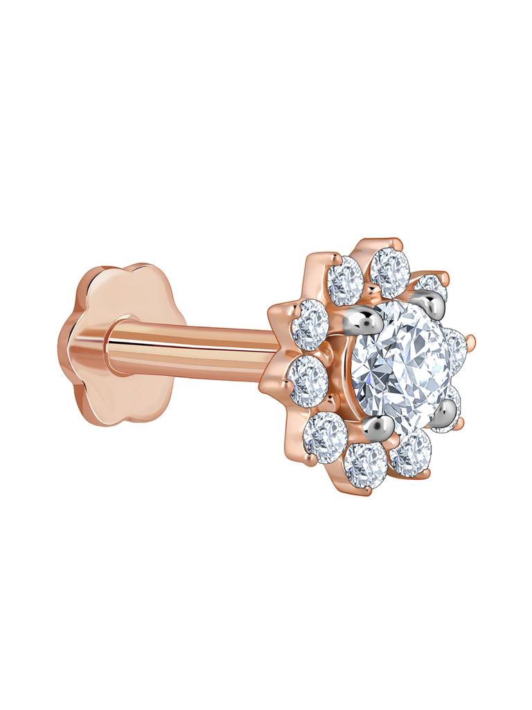 18K Rose Gold Sunstar Diamond Nose Pin : GDLBBNP04