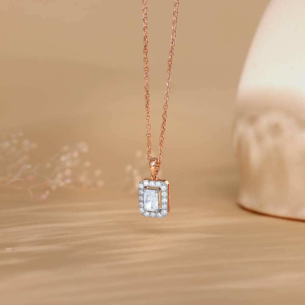 18K Rose Gold Sparkling Cuboid Diamond Pendant : GDLBBPD04