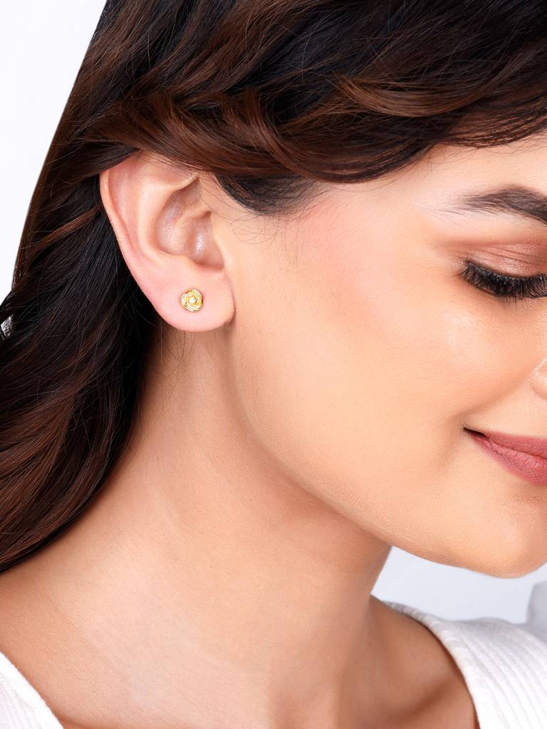 Giva 14K Yellow Gold Love Is Like A Rose Diamond Earrings : GDLER010