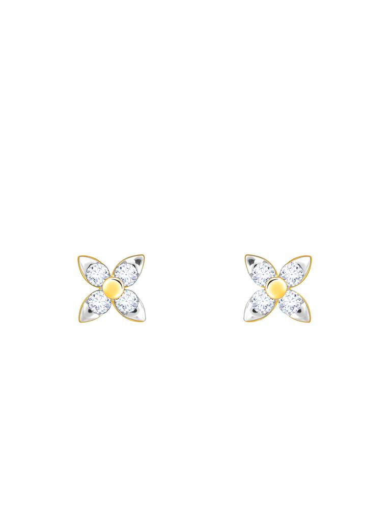 14K Yellow Gold & White Gold Cute Floral Diamond Stud Earrings : GDLER0114