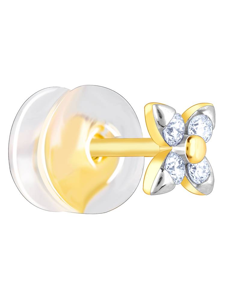 14K Yellow Gold & White Gold Cute Floral Diamond Stud Earrings : GDLER0114