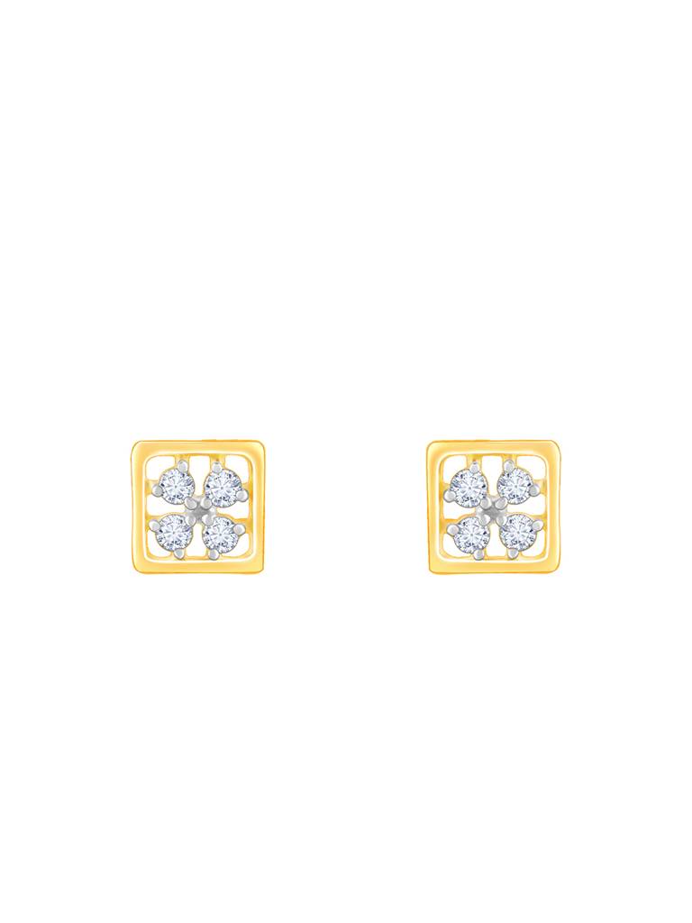 14K Yellow Gold Square Cut Diamond Stud Earrings : GDLER0115