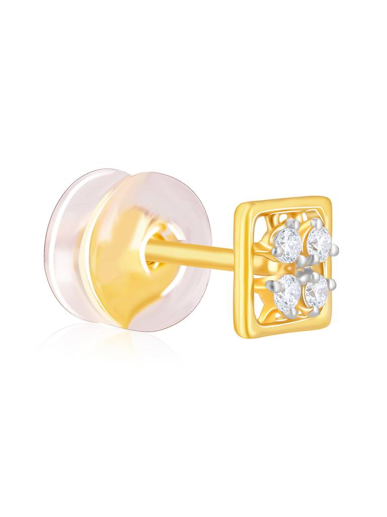 14K Yellow Gold Square Cut Diamond Stud Earrings : GDLER0115