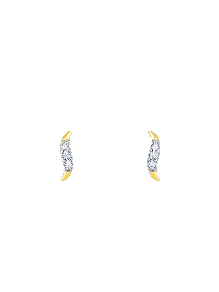 14K Yellow Gold Minimal Wavelet Diamond Stud Earrings : GDLER0122