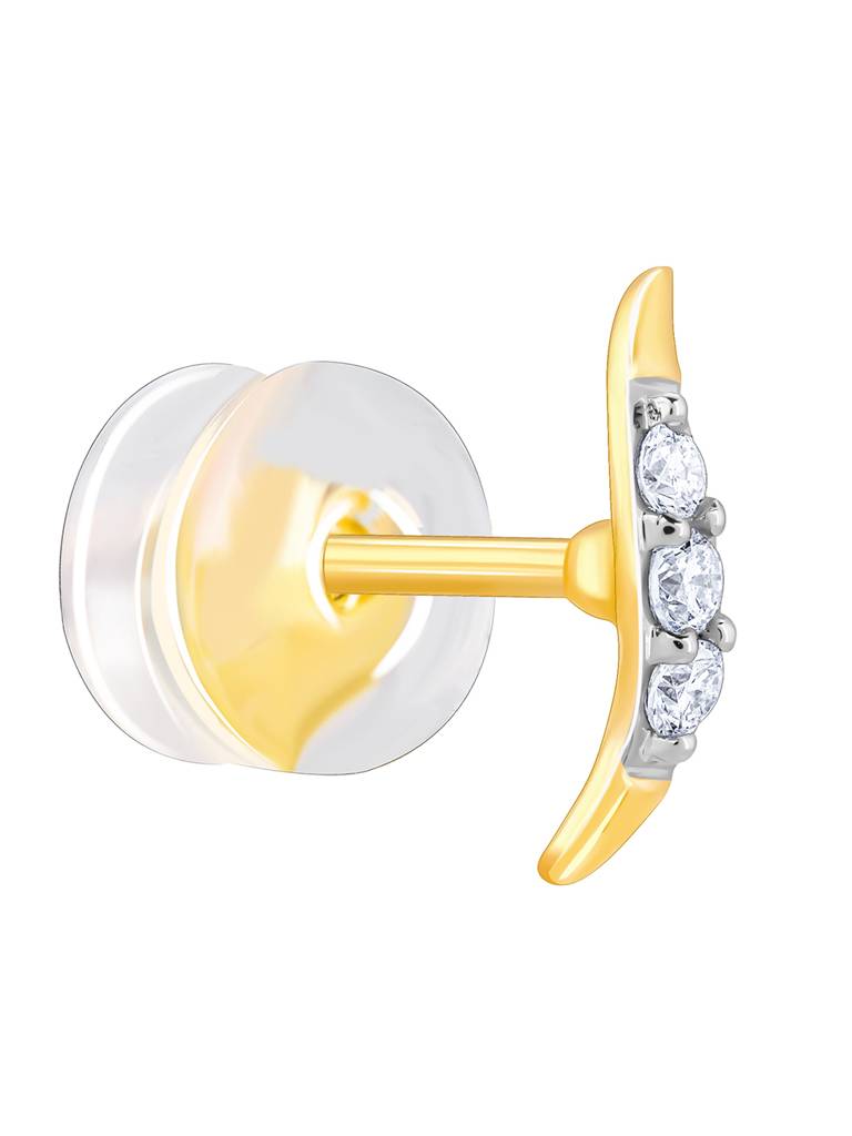 14K Yellow Gold Minimal Wavelet Diamond Stud Earrings : GDLER0122