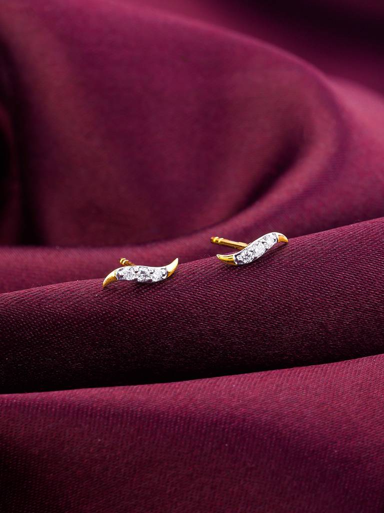 14K Yellow Gold Minimal Wavelet Diamond Stud Earrings : GDLER0122