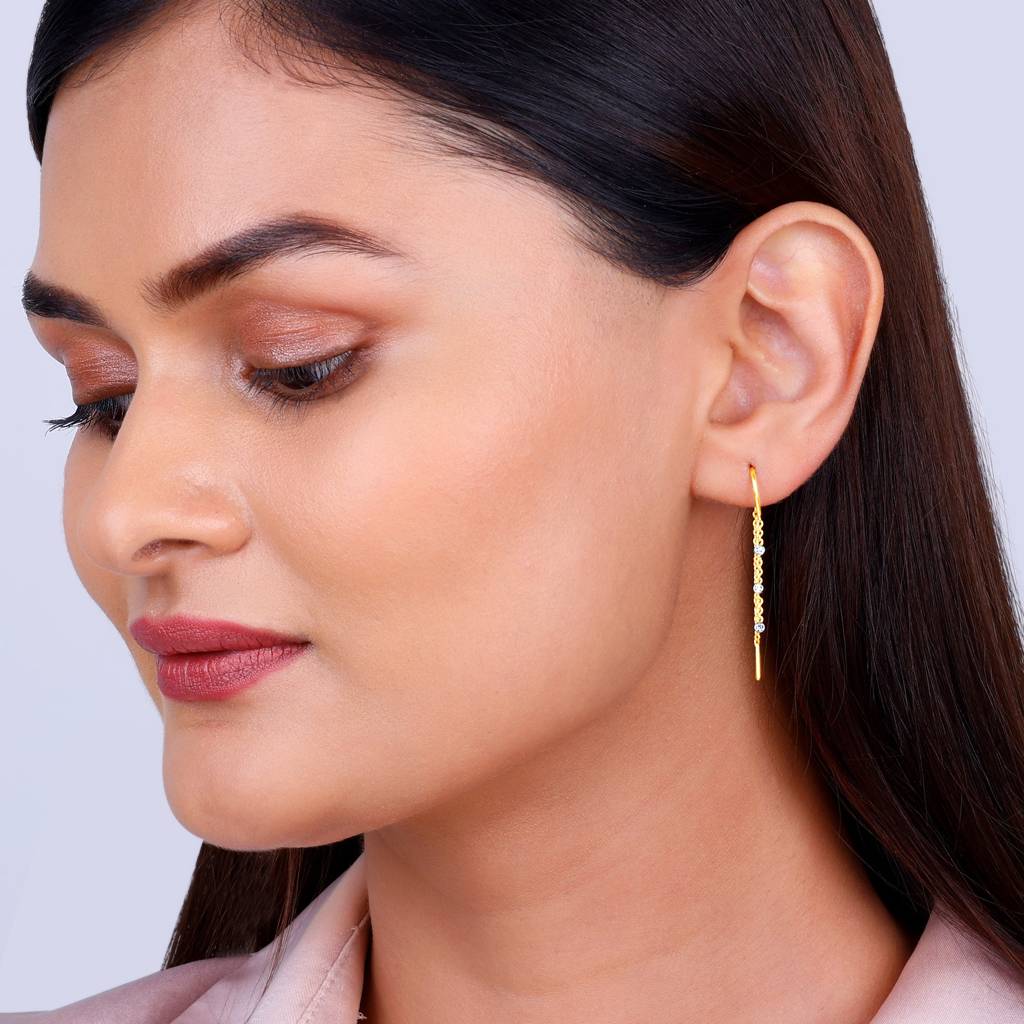 14K Gold Orion Diamond Sui Dhaga Earrings : GDLER0128