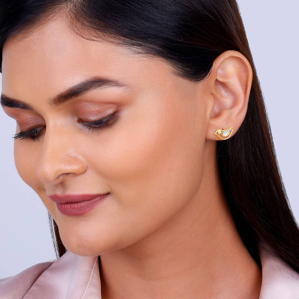 14K Gold Birdie Stud Diamond Earrings : GDLER0149