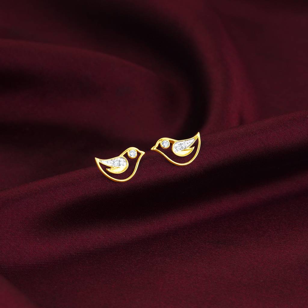 14K Gold Birdie Stud Diamond Earrings : GDLER0149