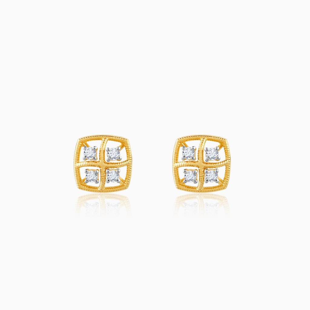 14K Gold Square Diamond Earrings : GDLER0161