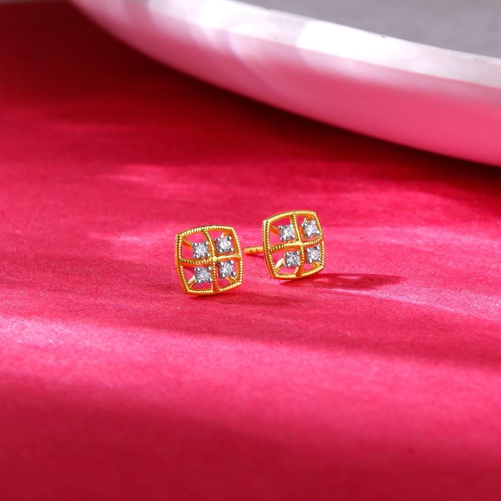 14K Gold Square Diamond Earrings : GDLER0161