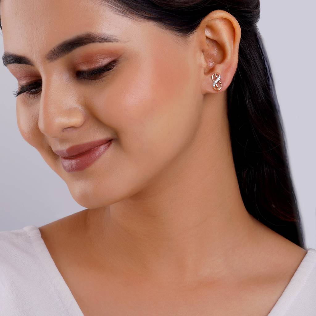 18K Rose Gold Infinity Sparkle Diamond Earrings : GDLER0192