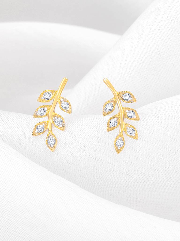 18K Yellow Gold Leafy Grace Diamond Earrings : GDLER0194