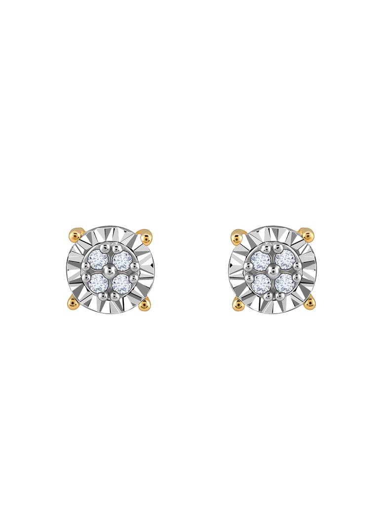 14K Yellow Gold Dazzling Circle Diamond Earrings : GDLER0199