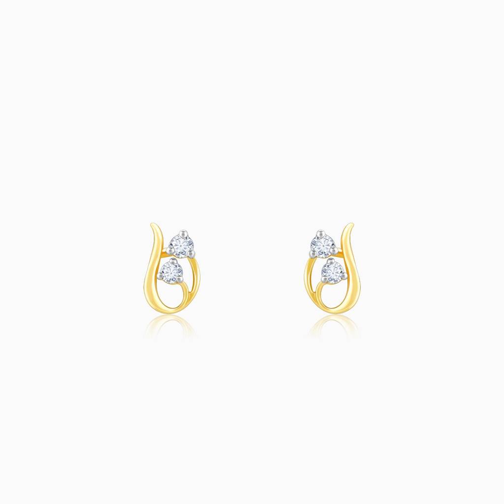 Gold Elegant Twirl Diamond Stud Earrings : GDLER0209
