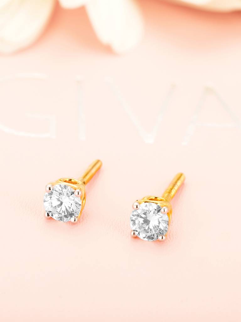 14K Yellow Gold Classic Solitaire Diamond Stud Earrings : GDLER020