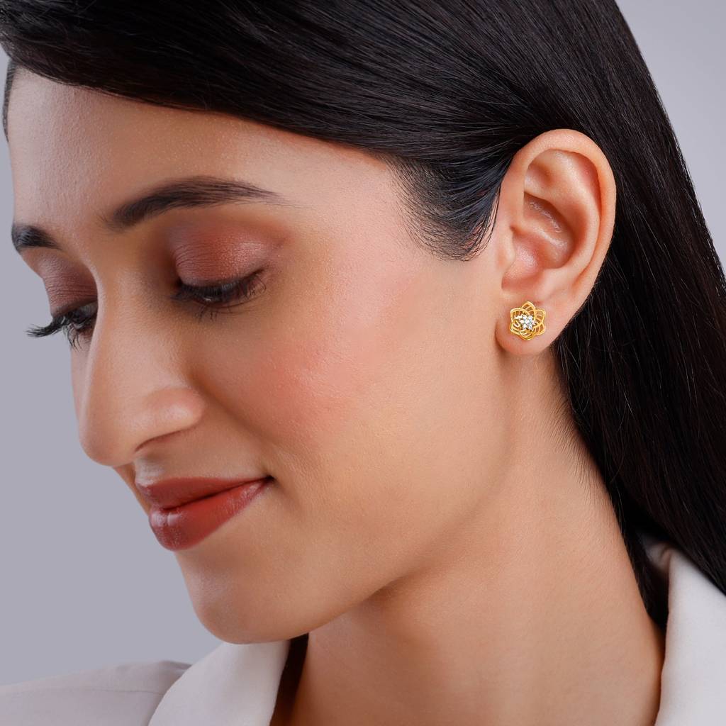 14K Gold Floral Love Diamond Stud Earrings : GDLER0212