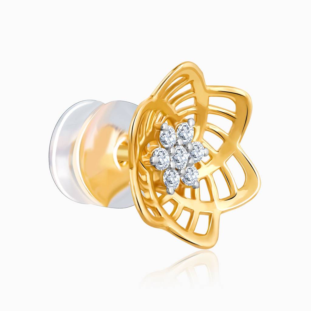 14K Gold Floral Love Diamond Stud Earrings : GDLER0212