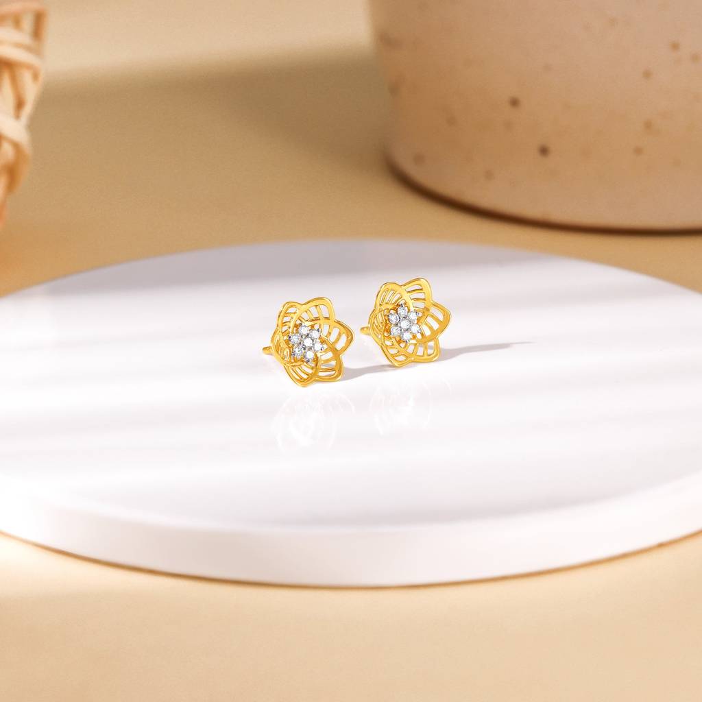 14K Gold Floral Love Diamond Stud Earrings : GDLER0212