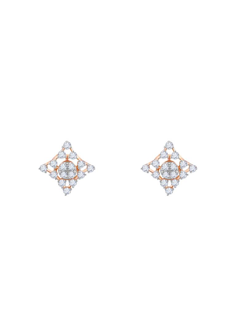 18K Rose Gold Geometric Square Diamond Earrings : GDLER0244