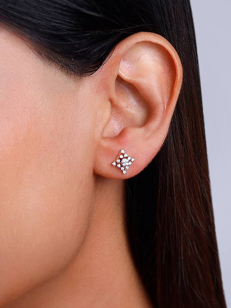 18K Rose Gold Geometric Square Diamond Earrings : GDLER0244