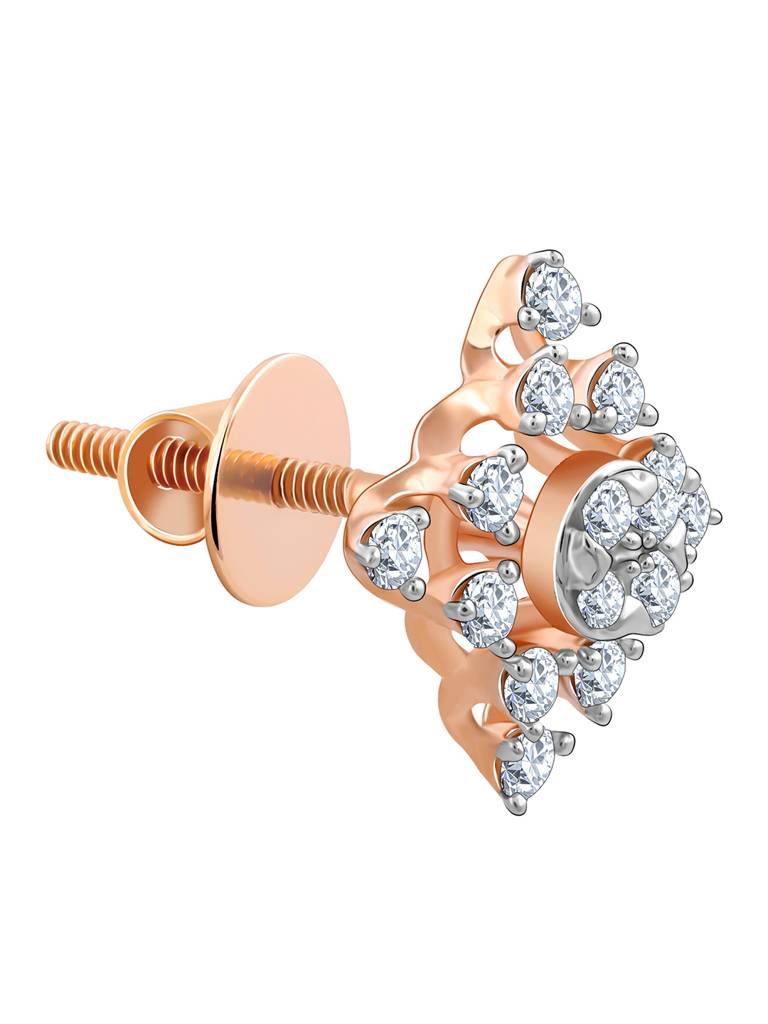 18K Rose Gold Geometric Square Diamond Earrings : GDLER0244