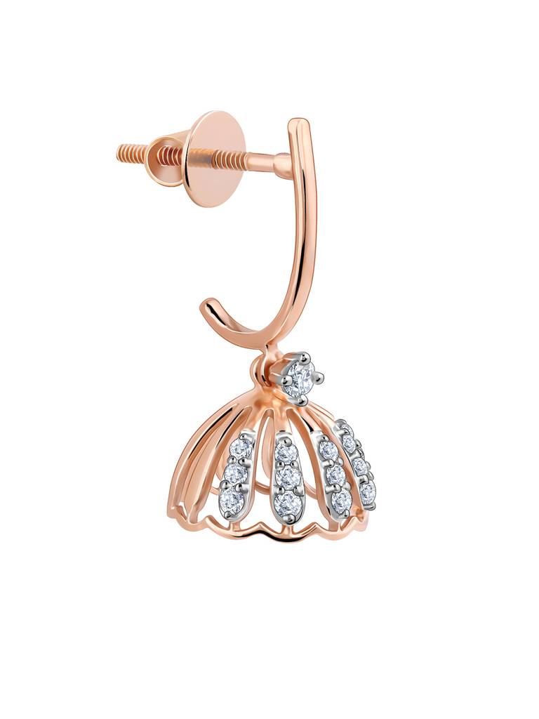 18K Rose Gold Diamond Jhumki Earrings : GDLER0255