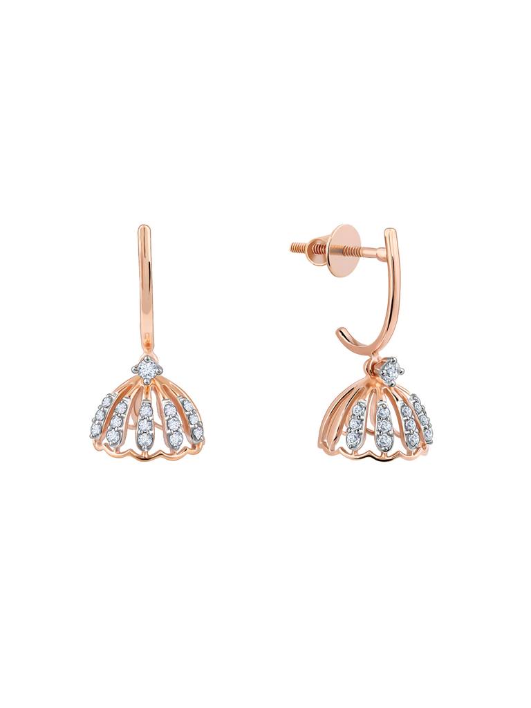 18K Rose Gold Diamond Jhumki Earrings : GDLER0255