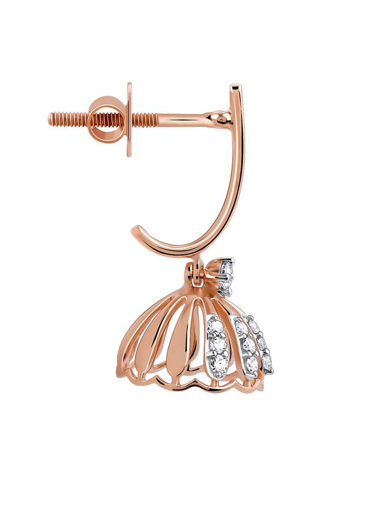 18K Rose Gold Diamond Jhumki Earrings : GDLER0255