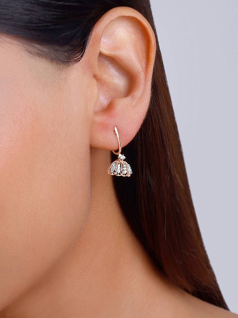 18K Rose Gold Diamond Jhumki Earrings : GDLER0255