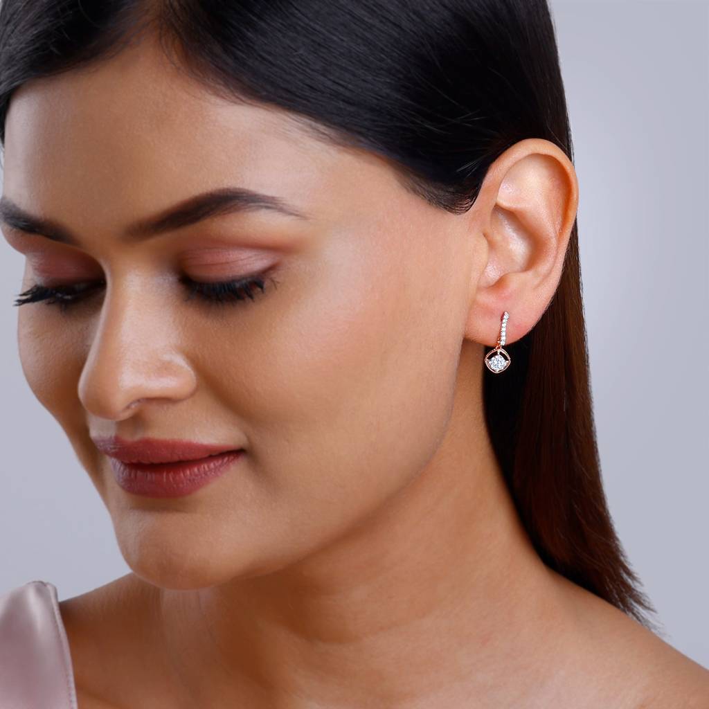18K Rose Gold Delicate Shine Diamond Earrings : GDLER0256