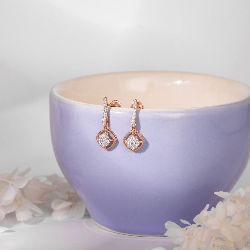 18K Rose Gold Delicate Shine Diamond Earrings : GDLER0256