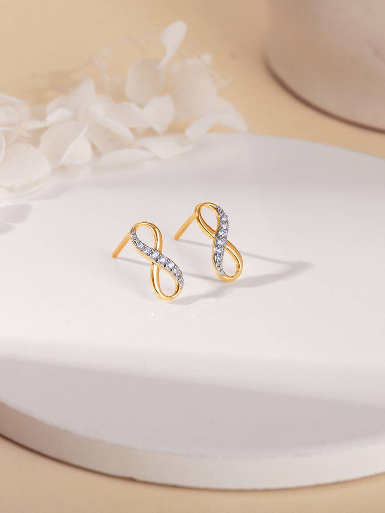 14K Yellow Gold Infinity Grace Diamond Stud Earrings : GDLER0265