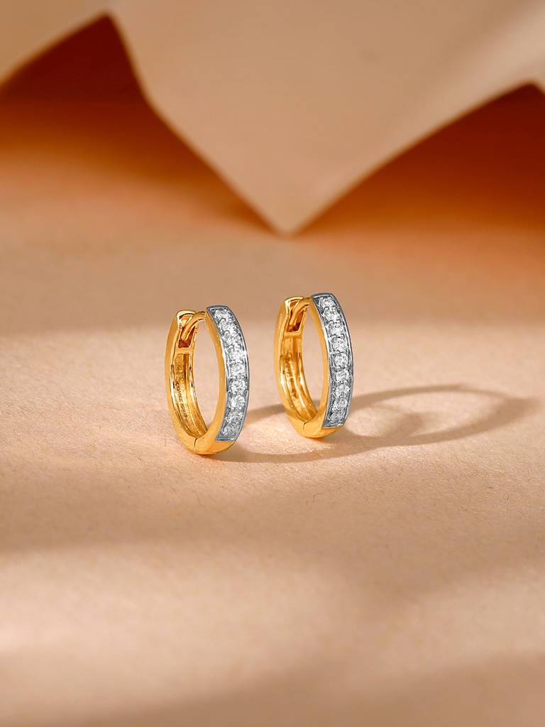 18K Yellow Gold Elegance Diamond Hoop Earrings : GDLER0273