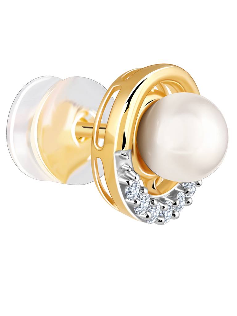 18K Yellow Gold Pearl Centred Diamond Earrings : GDLER0278